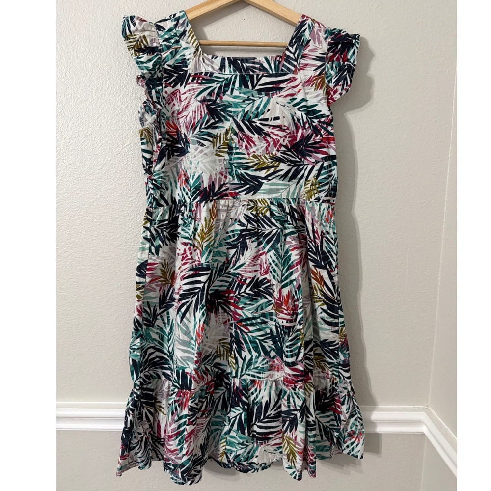 BeachLunchLounge Tropical Palm Print Tiered Flutter Sleeve Dress Medium WPD4677 - Picture 3 of 5